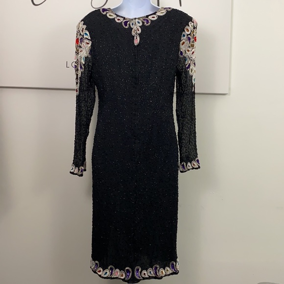 * Vintage Baluchi Creation 100% Silk Sequin Beaded Dress 80’s 90’s Vintage Dress - Picture 14 of 17